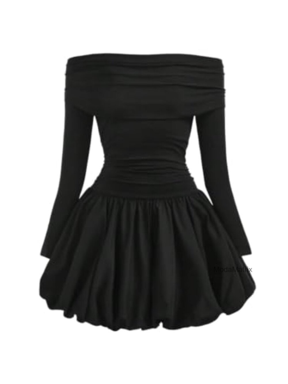 Girls Off Shoulder Bubble Dress Long Sleeve Ruched Party